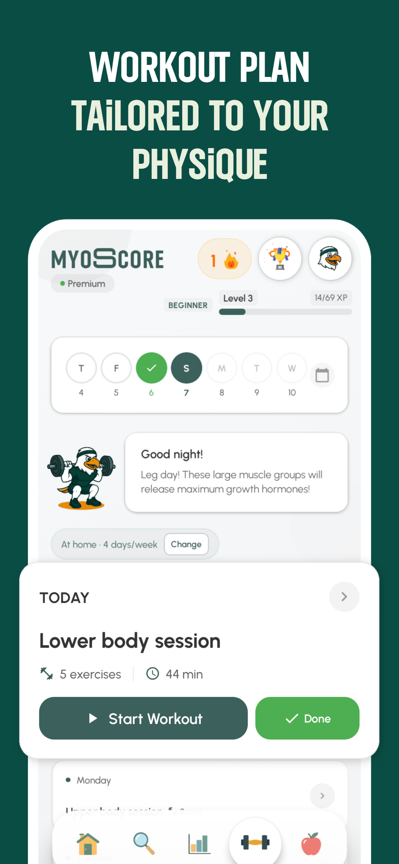 Écran du programme d'entraînement MyoScore